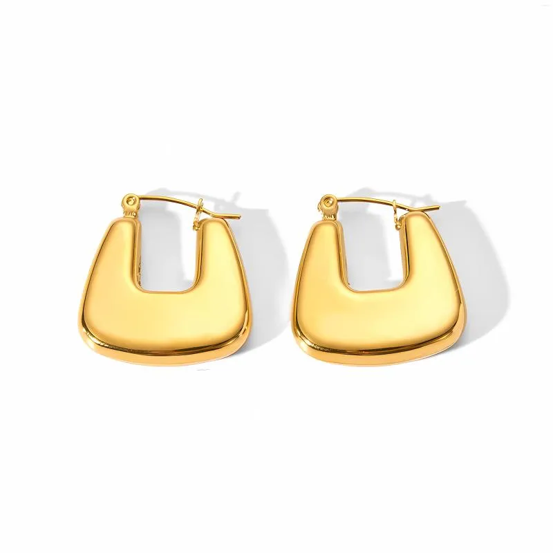 Oorringen Classy Small Thick Chunky 18k Gold Plated Stainless Steel Square Hoops Elegant voor vrouwen