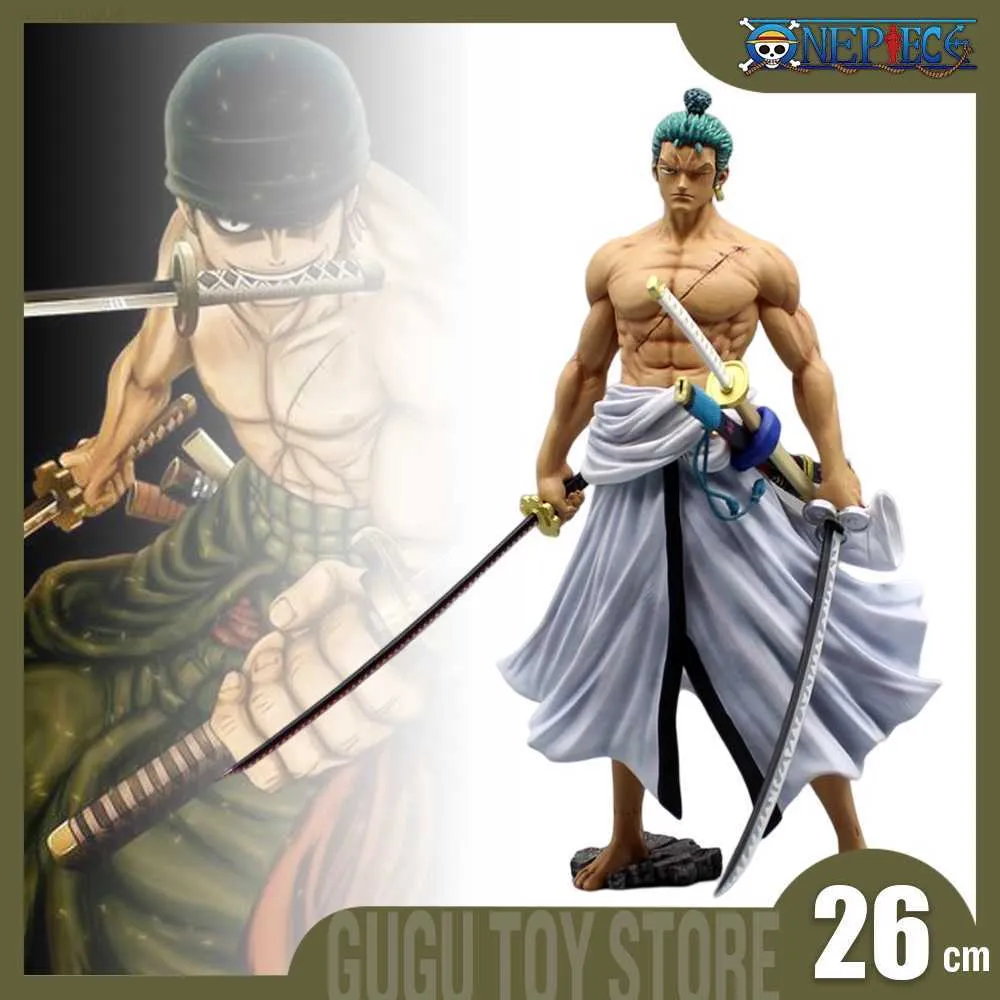 Anime manga 26cm One Piece Roronoa Zoro Anime Figures Figurine 2 Heads Zoro Action Figures Pvc Statue Dekoracja Dekoracja