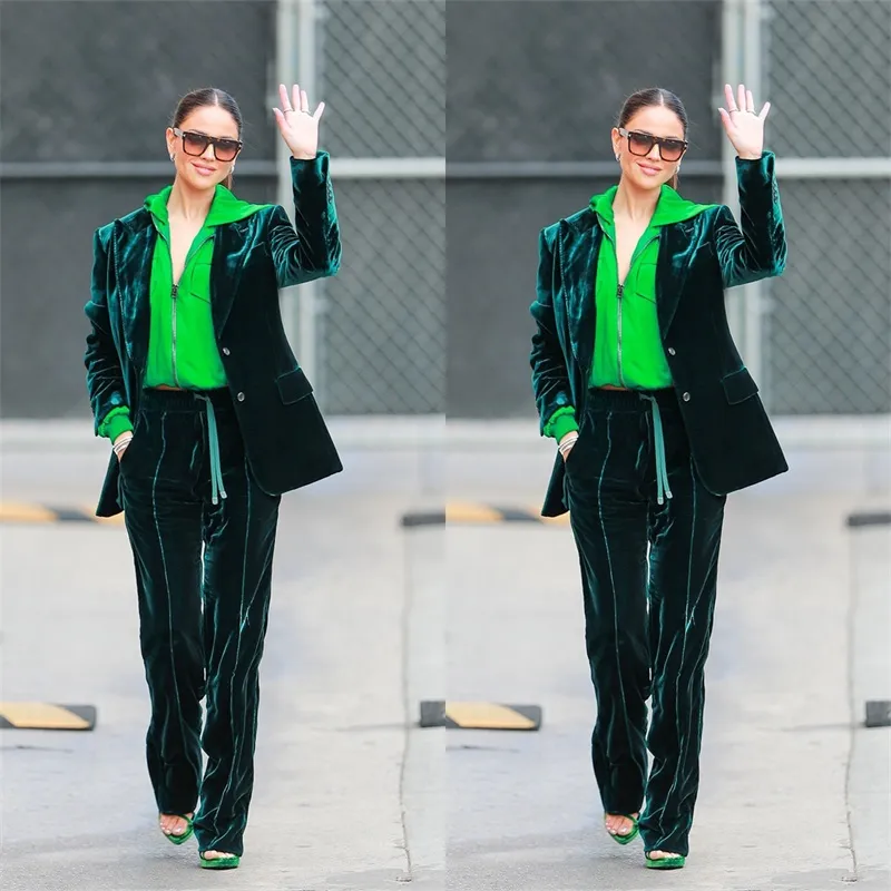 Green Velvet Women Suits For Wedding Tuxedos 2 Pieces Blazer and Pants Designer Formal Party Prom Dress Custom Made Made