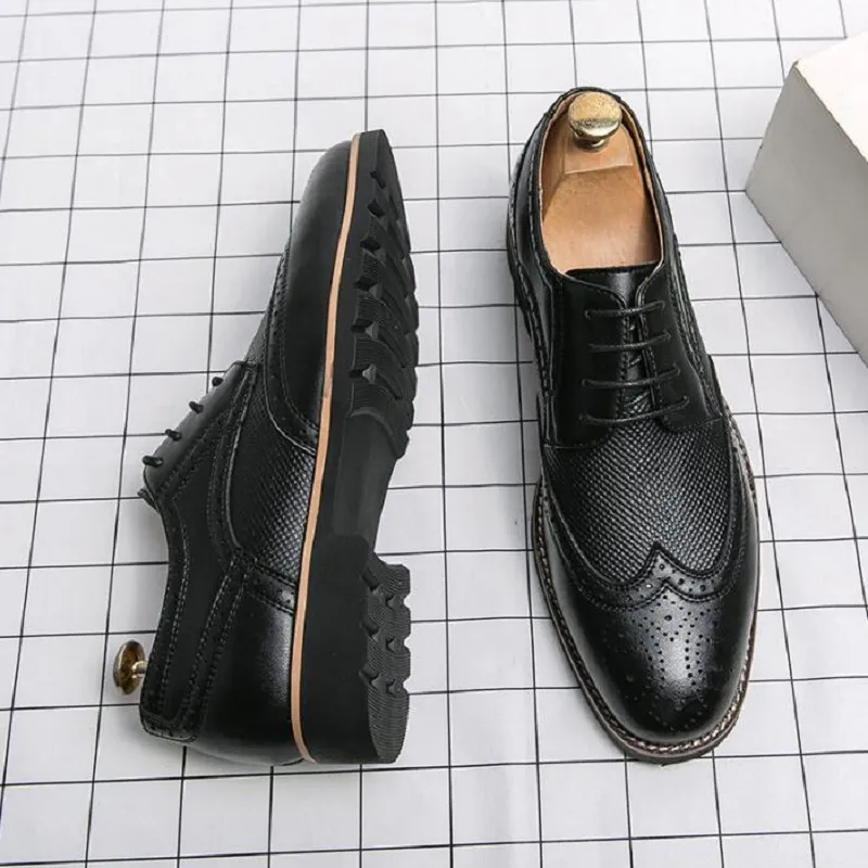 Mens Oxford Shoes Black Brown Leather Brogue Men`s Dress Shoes Classic Business Formal Shoes for Men Zapatillas Hombre 1AA15