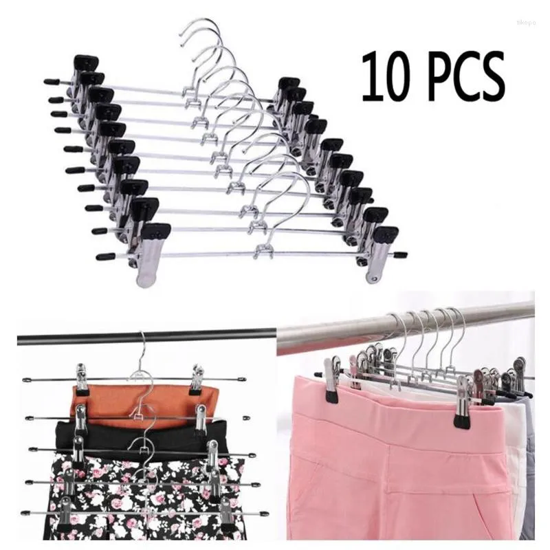 ハンガー10PC RVS Broek Rekken Hanger Kleding Garderobe Clip Peg Klem Houdersホームストレージオーガナイザー