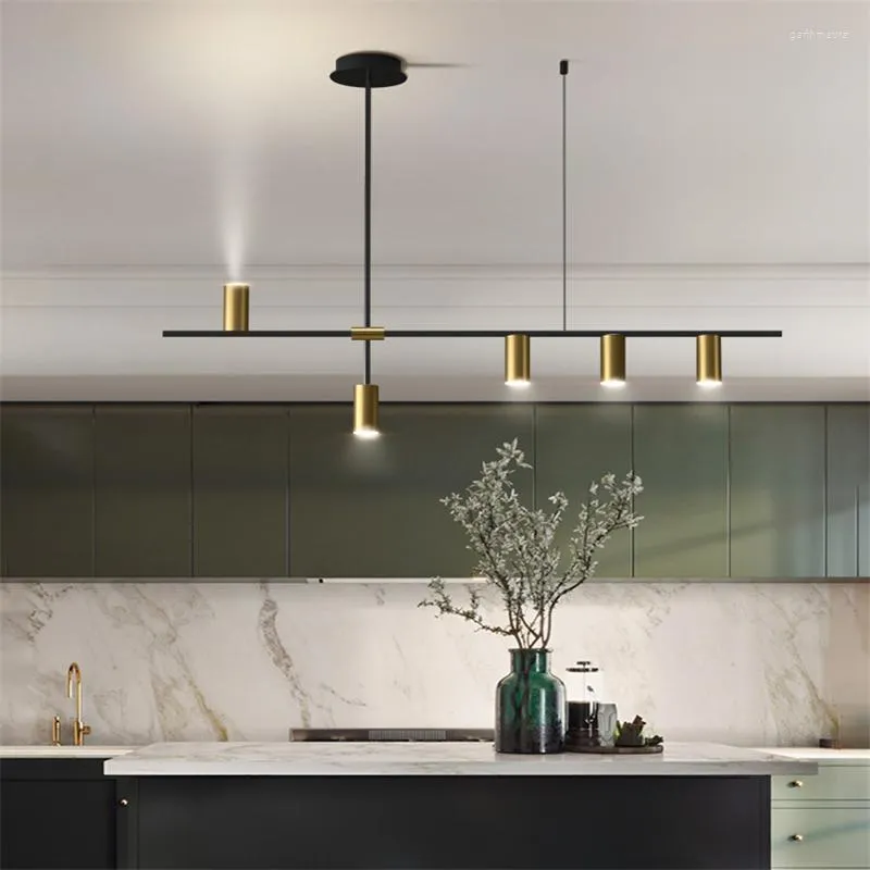 Chandeliers Gold Or Black Simple Chandelier Modern LED Lights Kitchen Island Long Hanging Light Dining Lustre Coffee Restaurant Pendant Lamp