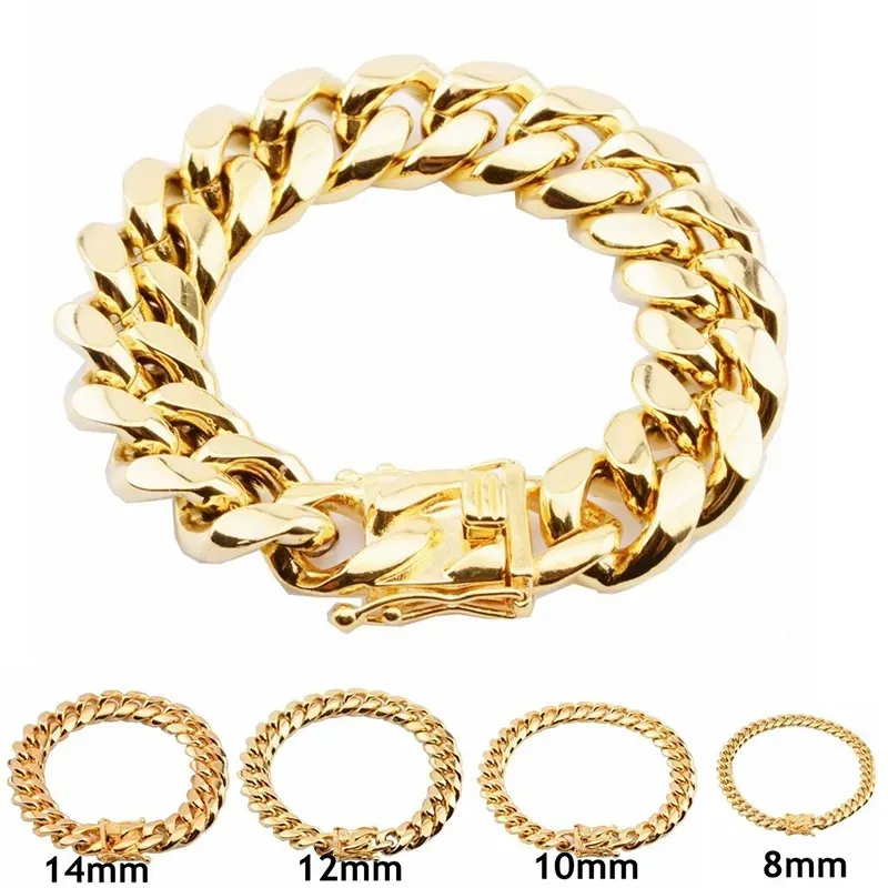 Biżuteria Klasyczna moda 316L Biżuteria ze stali nierdzewnej 14K Złote Smok Smok Latch Cuban Link Bracelets do męskiego łańcucha 1,4 cm szerokości dobrej