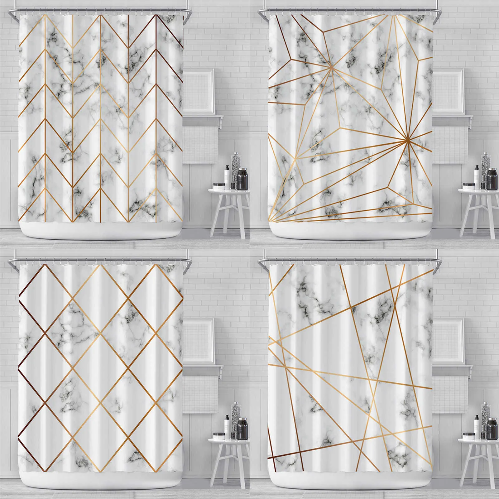 Zasłony prysznicowe 2x1,8m zasłony prysznicowe marmurowe geometria wzór prysznicowy