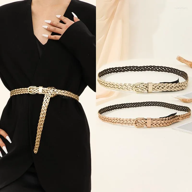 Belts 2023 Ladies Punch-Free Thin Belt Korean Weaving Fashion Dress Suit Corset For Women Luxury Designer Female Waistband