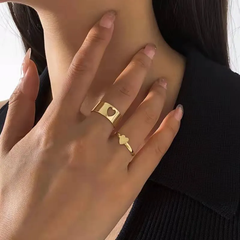 Золотой цвет 2pcs/Set Пара колец женщины открытые кольца набор регулируемые обручальные кольца модные женские кольца бабочка Bague femme