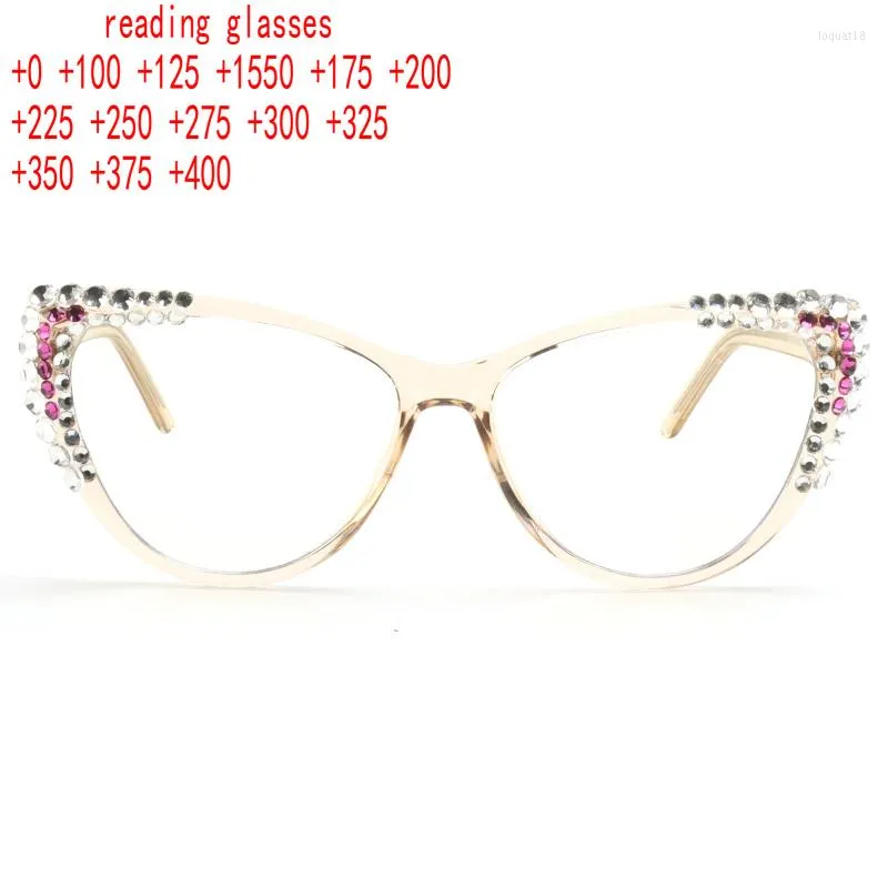 Solglasögon Kvinna Cat Eye Bling Computer Reading Glasses Anti Blue Light Blocking for Women Fashion Rhinestone förstoringsläsare XN