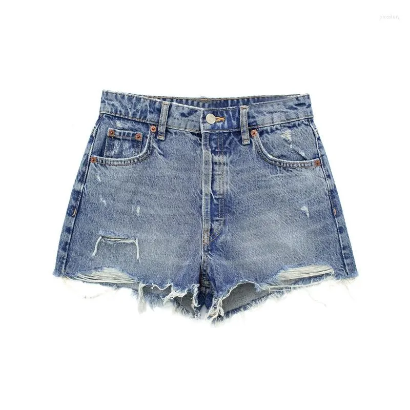 Women's Shorts Woman Fashion Dark Blue Denim 2023 Summer Girls Casual High Waisted Ripped Jeans Female Street Button