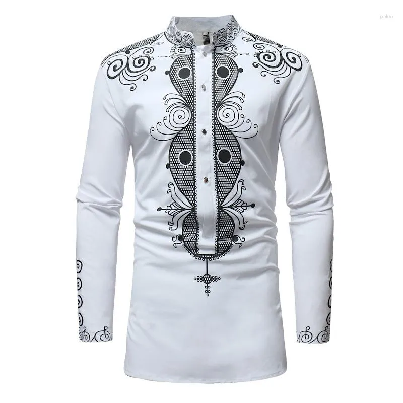 Ropa étnica Africana Tribal Dashiki Camisa larga 2023 Marca de manga larga Vestido de cuello mandarín Hombres Camisa Hombre