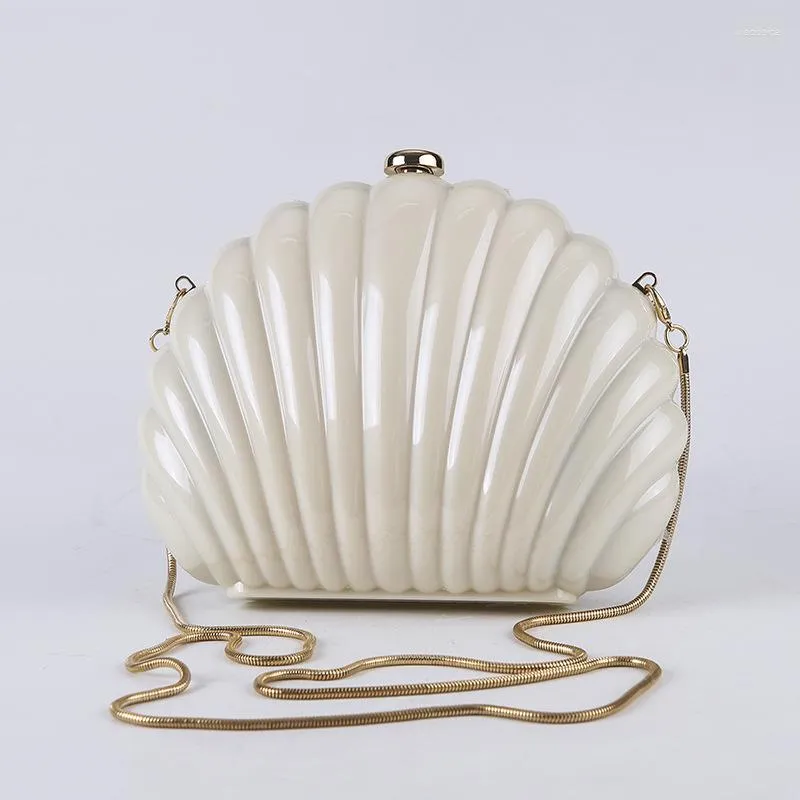 Evening Bags Acrylic Seashell Handbags Metal Snake Chain Shoulder Crossbody Bag For Women 2023 Fashion Box Clutches Wedding Party