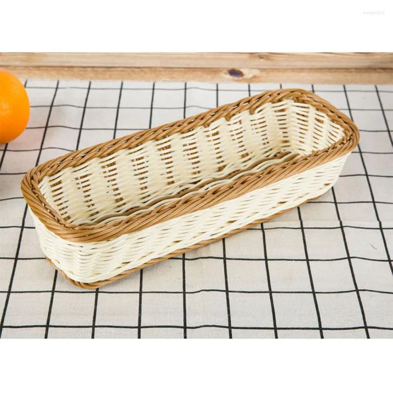 Set di stoviglie Cestini portaoggetti in vimini intrecciato Cesti rustici da fattoria Vassoi in plastica in rattan Cestino per piatti 28x11x5cm