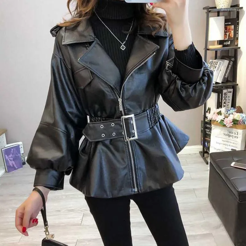 Женский кожаный Neploe Fashion Faux Pu Coat Корейский стиль поворотный воротник.