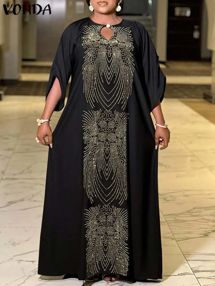 Plus Size Maxi Dress: VONDA Bohemian Summer Print, 3/4 Sleeve, Sexy Hollow  Pleated Party Robe - Casual Long Dress for Women from Dhgate Plus size  Dresses - price 44.08