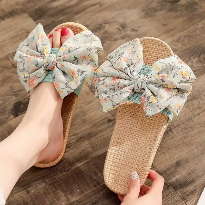 Tofflor 10 stilar sommarskor kvinna strand platt glider flip flops kvinnor utomhus hem tofflor bowknot kvinnor skor buty damskie l230717