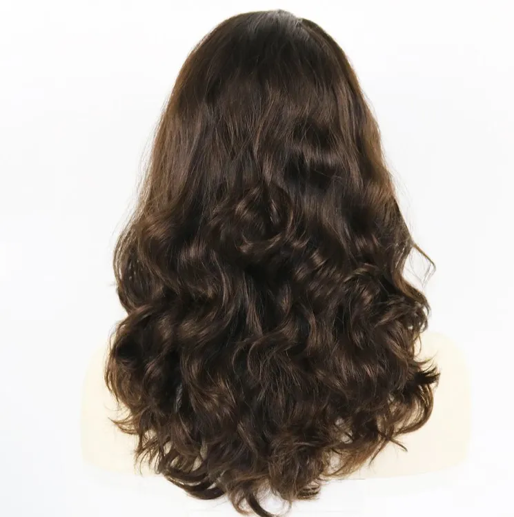 22 pulgadas 100% Cabello humano virgen europeo real Color marrón 4 # 130% Densidad Onda suelta Peluca judía para mujer blanca Entrega rápida rápida