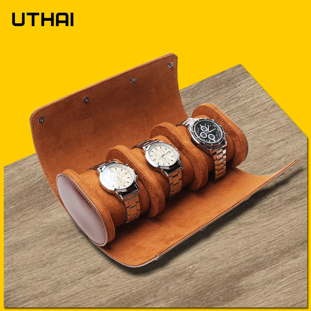 Cajas de joyería Caja de reloj Hombres y mujeres Multifuncional 3 Rejillas Embalaje de almacenamiento de cuero Cajas de reloj de pulsera regalo UTHAI U06 230717