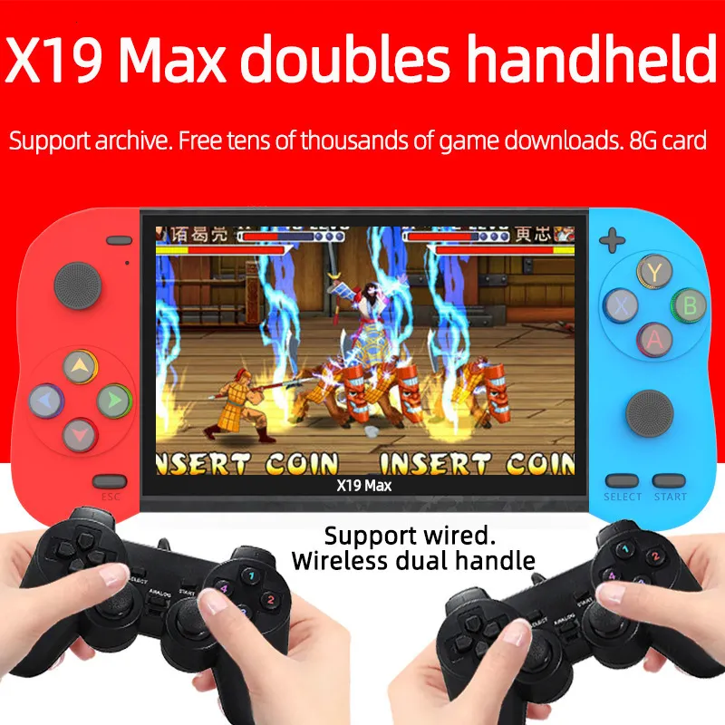 Portabla spelspelare 5,1 tum handhållen x19max Game Console Dual Remote Spak PSP Handheld GBA Arcade FC Boxing Hega Game 230715