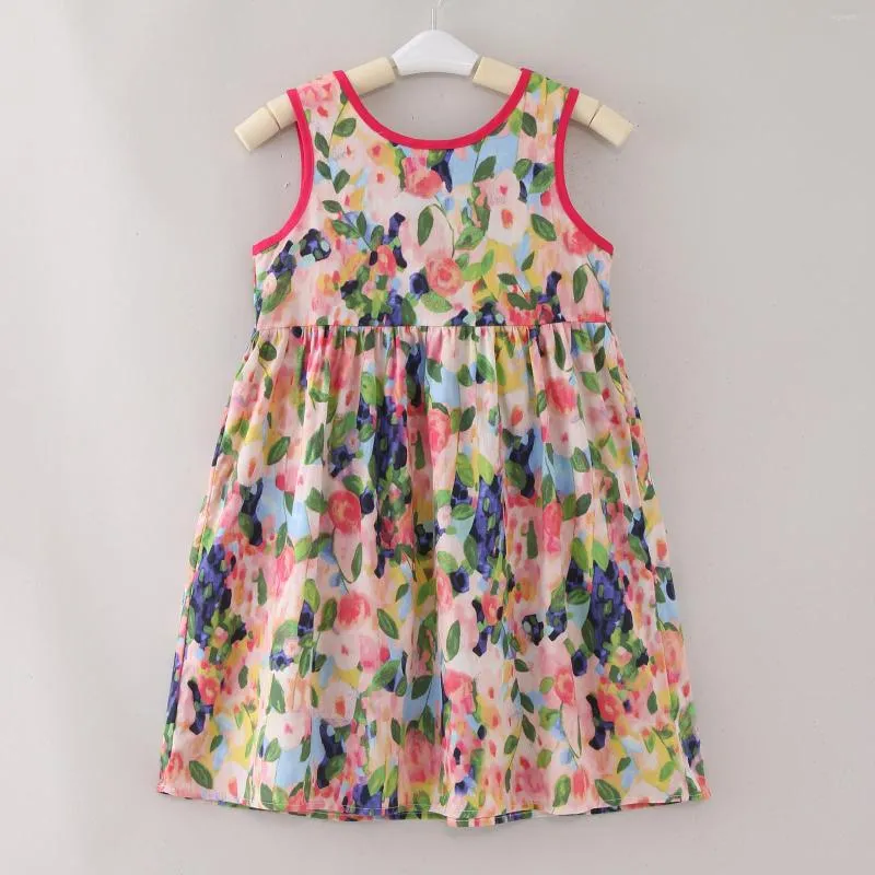 Fille Robes Enfants Enfants D'été Sans Manches Fleur Imprime Bowknot Princesse Robe De Mode Mignon