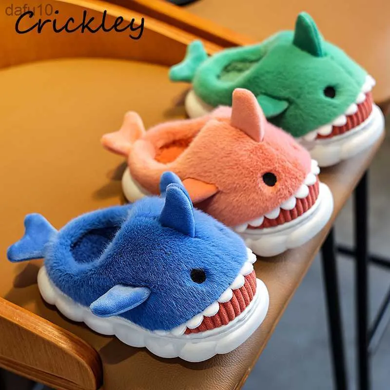 Hiver Filles Garçons Pantoufles 2022 Dessin Animé Requin 3D Chaud En Peluche Enfants Intérieur Pantoufles Plate-Forme Antidérapante Chambre Enfants Maison Chaussures L230704