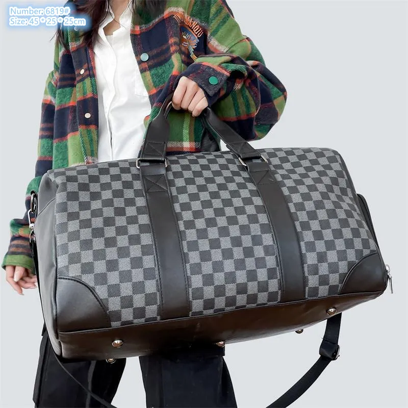 Atacado bolsas de ombro masculinas clássicas xadrez moda bolsas ao ar livre esportes fitness viagem de negócios lazer bolsa de viagem bolsa de couro contraste de grande capacidade