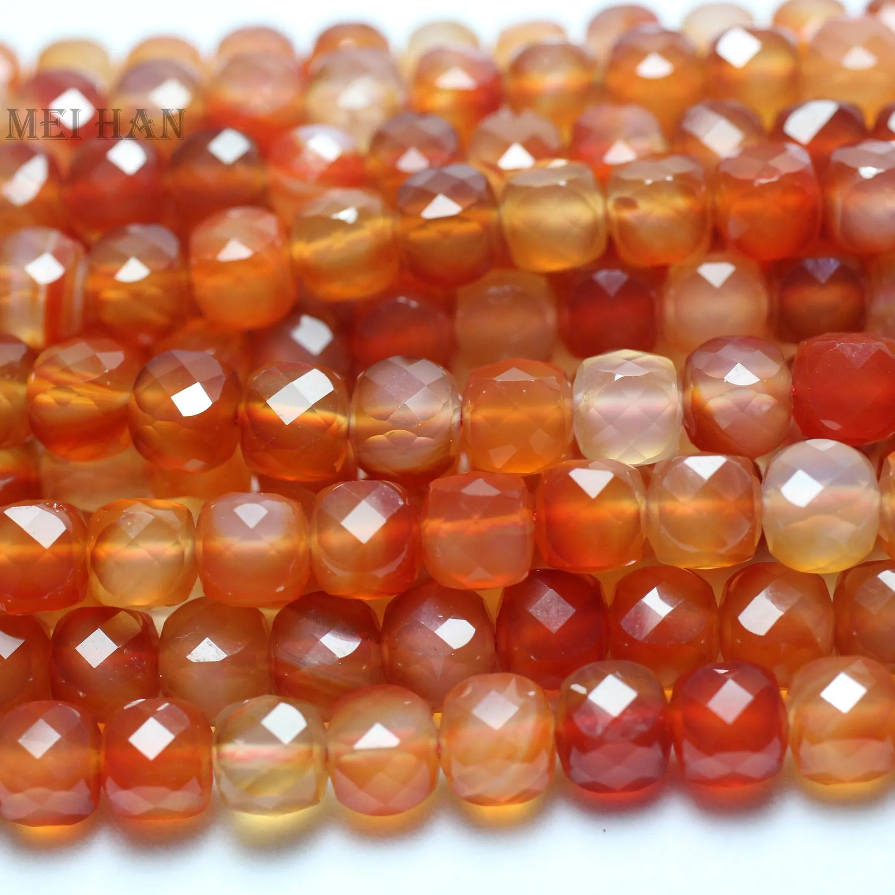 Lucite Meihan 무료 배송 자연 8*8 mm Carnelian Faceted Cube Loose Gemstone Beads 보석 제조 DIY 디자인