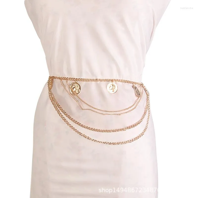 Cinture Donna Moda Sexy Cintura per il corpo Anca Vita alta Oro Argento Stretto Metallo Catena del ventre Frange grosse Moneta di diamanti di cristallo