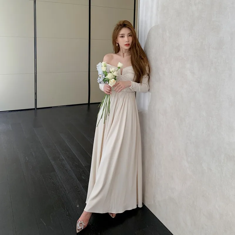 New S-elf-Portrait Cream Stretch Crepe Maxi Dress