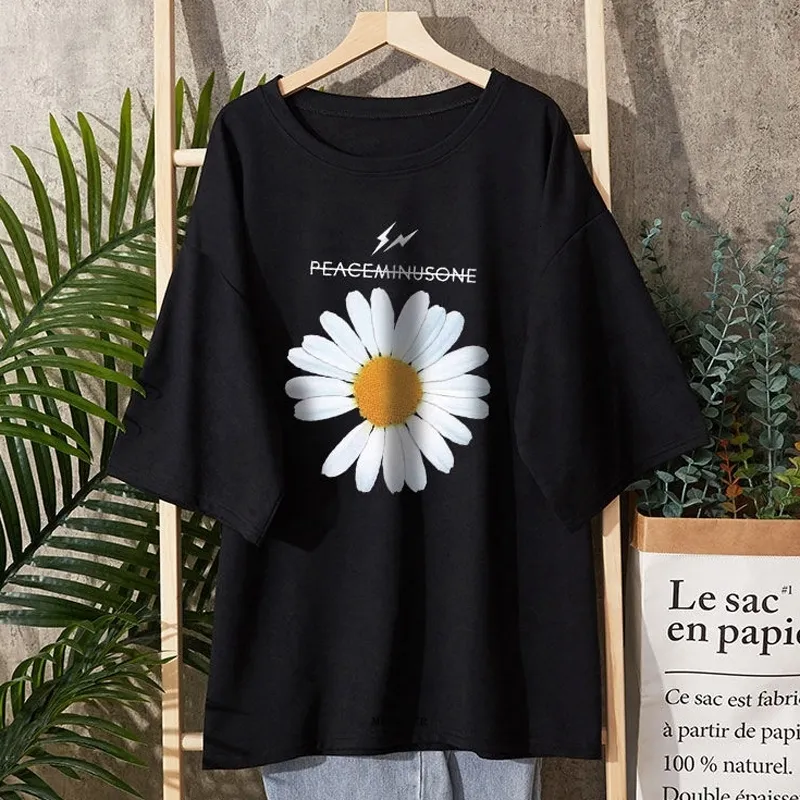 T-shirt grande taille pour femmes grande taille 6XL 150kg T-shirt à fleurs pour femmes à manches courtes col rond noir blanc gris couleur femmes grands hauts t-shirts surdimensionnés 230715