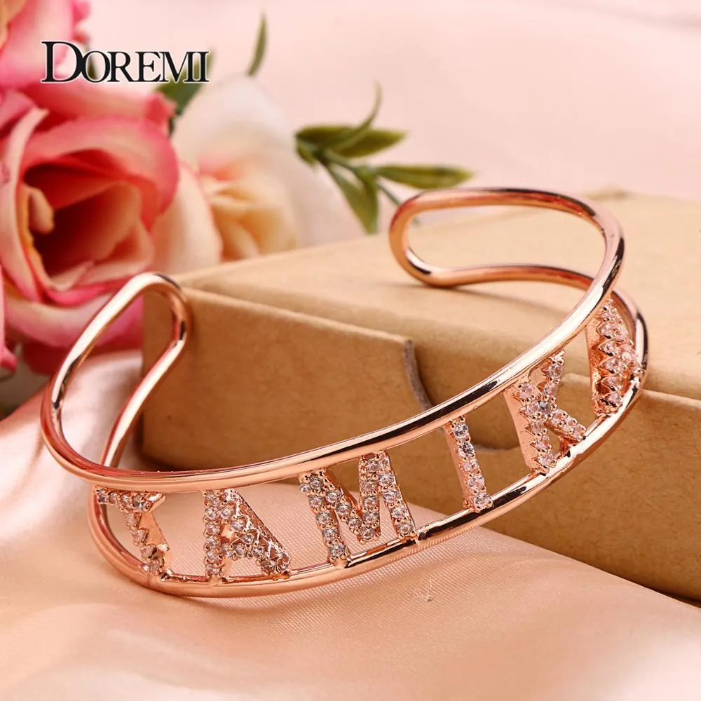 Bangle DOREMI Crystal Hollow Name Bangle with stone Bar Bracelet Custom Name Personalized Bracelets Rhinestone for Actual Pictures 230716