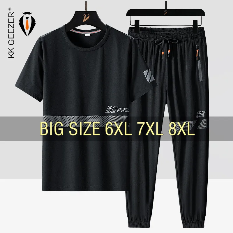 Mens Tracksuits Men T Shirt Suit Pants 2 Piece Set Oversize 6XL 7XL 8XL Plus Size Short Sleeve Black Tshirts Summer Fashion Loose Drop 230717