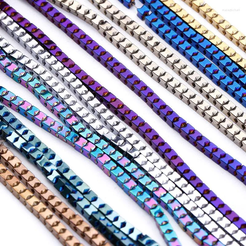 Pärlor 4x2mm Färgserie Hematit Square Löst elektropläterad packning DIY -smycken gör halsbandsarmband delar