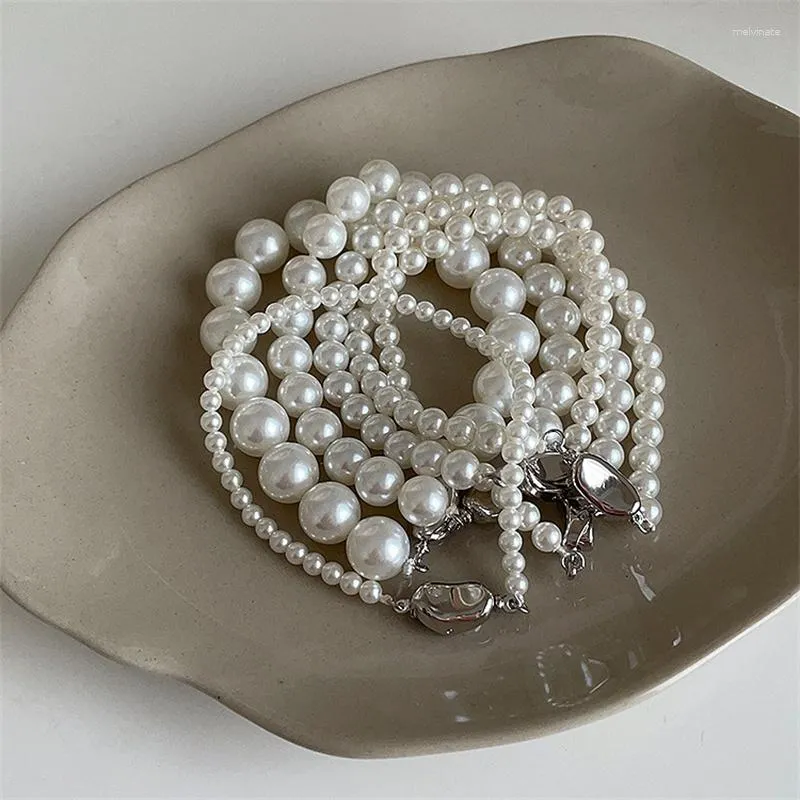 Strand White 3-10mm glas sötvatten pärlstav armband charms imitation-pearl kedja armband för kvinnor flickor damtillbehör