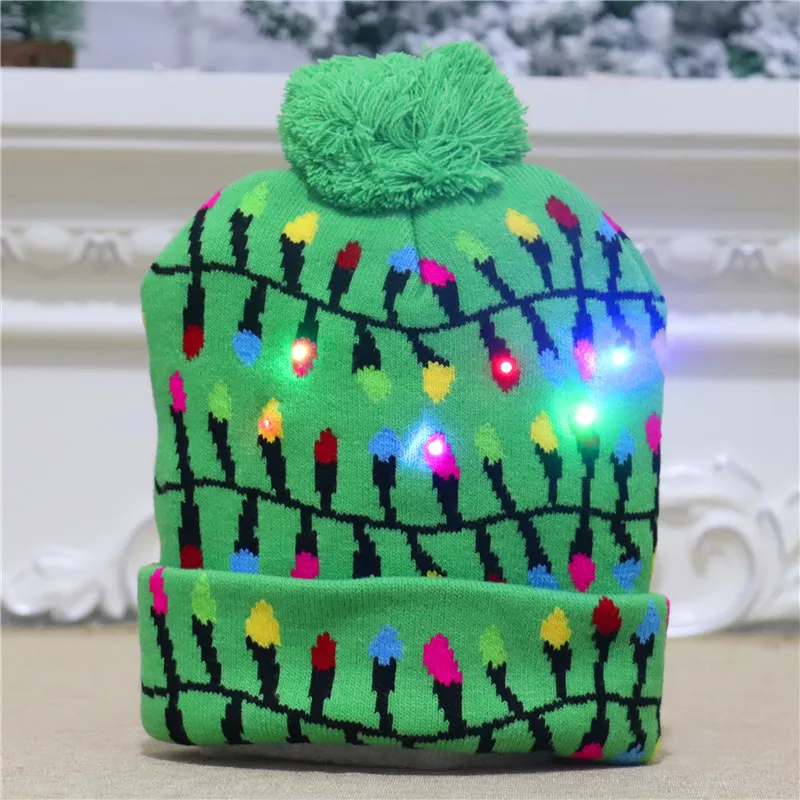 Fashion Christmas knitted hats with LED light men Colorful luminous knitted hat warm slouch Beanies Soft Stretch Cable Acrylic cap Knit Beanie Stingy Brim caps