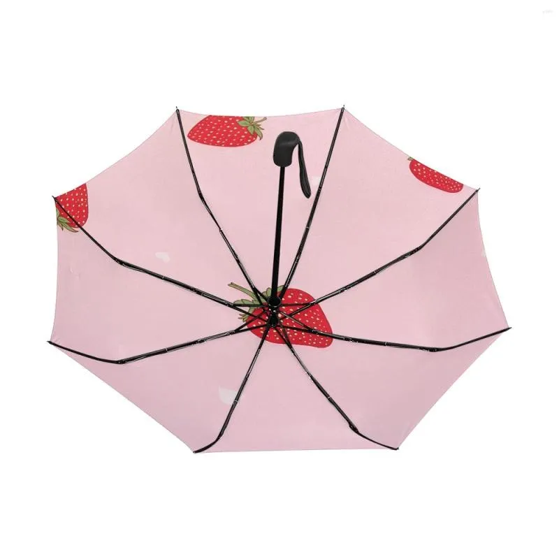 Parasol Strawberry Automatyczne Tri Fold Parasol Sun Anti-UV Składana, kompaktowa lekka ochrona (w środku) Podróżuj