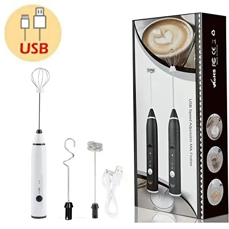 USB Ricaricabile Montalatte Palmare Elettrico Multifunzionale Schiuma Maker Con 2 Fruste Inossidabili Mini Montalatte Regolabile A 3 Velocità