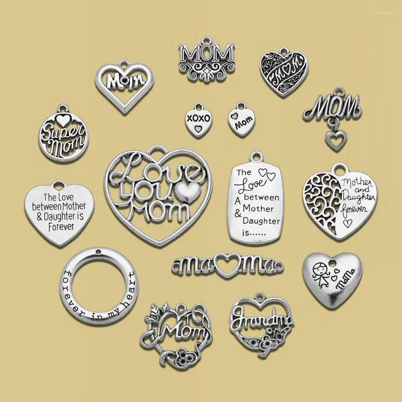 Charms Antique Silver Plated Mom Mother Heart Daughter Love Forever Pendants Diy Jewelry Making Materials Supplies Accessories