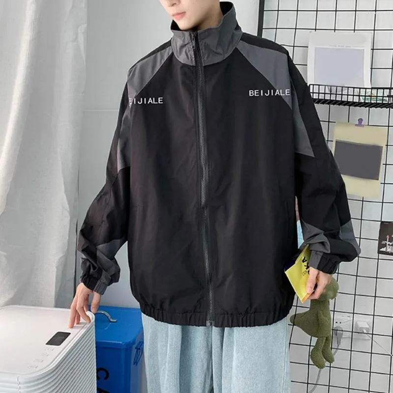 Męskie kurtki męskie płaszcz kurtki z zamkiem zamkiem swobodne splicing kolor Długie rękawy wiatrówki streetwear dla