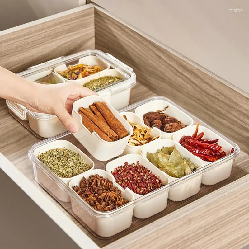 Storage Bottles Spice Rack Bin Multigrain Plastic Food Box Stackable Kitchen Sealed Jars Freshness-Enhancing Racks