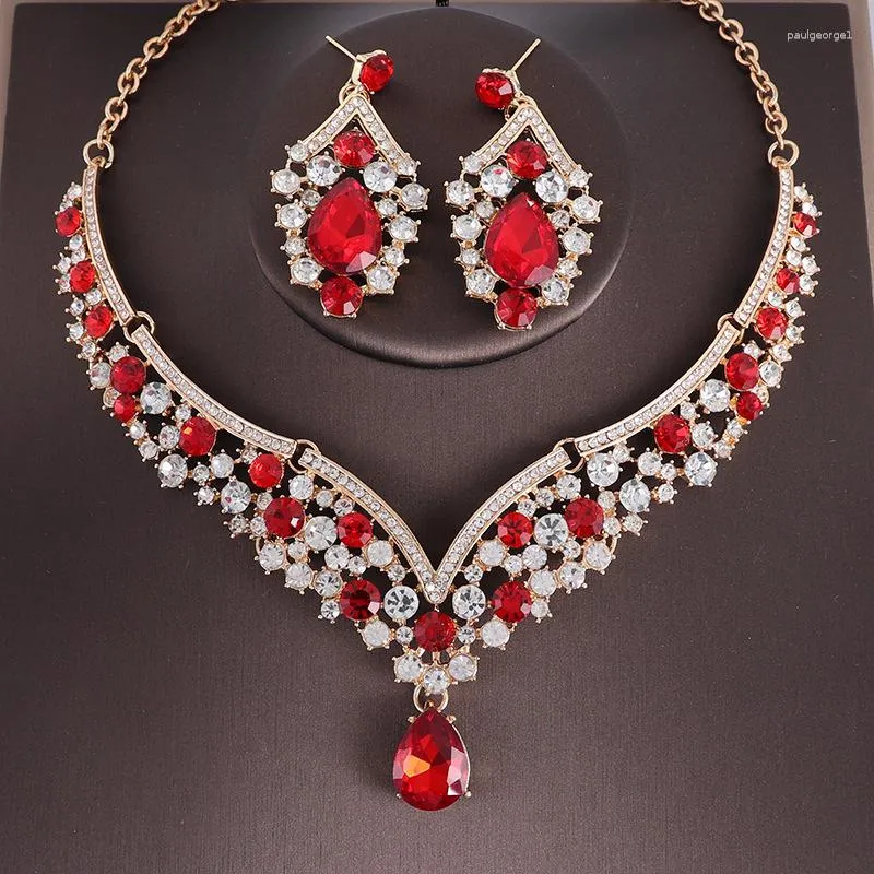 Necklace Earrings Set Luxury Crystal Bridal For Women Girls Fashion Rhinestone Necklaces Pageant Prom Wedding Jewelry