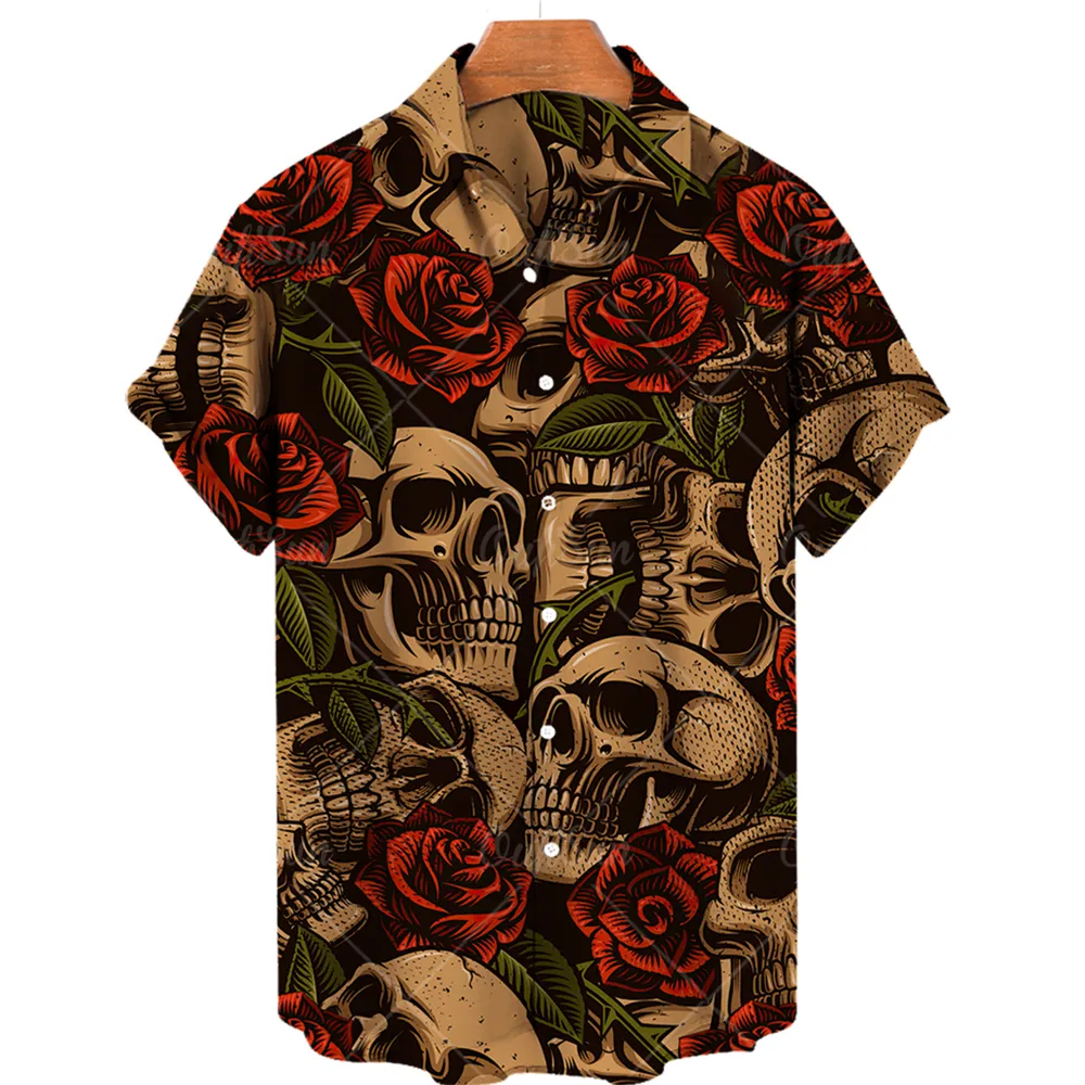 Męskie koszulki męskie hawajska koszula luźna najlepsza 5xl 3D Skull Print koszulka dla mężczyzn Koszulka mody mężczyzn Kobiet TEE TEATHABLE Summer Short Sleeve 230715