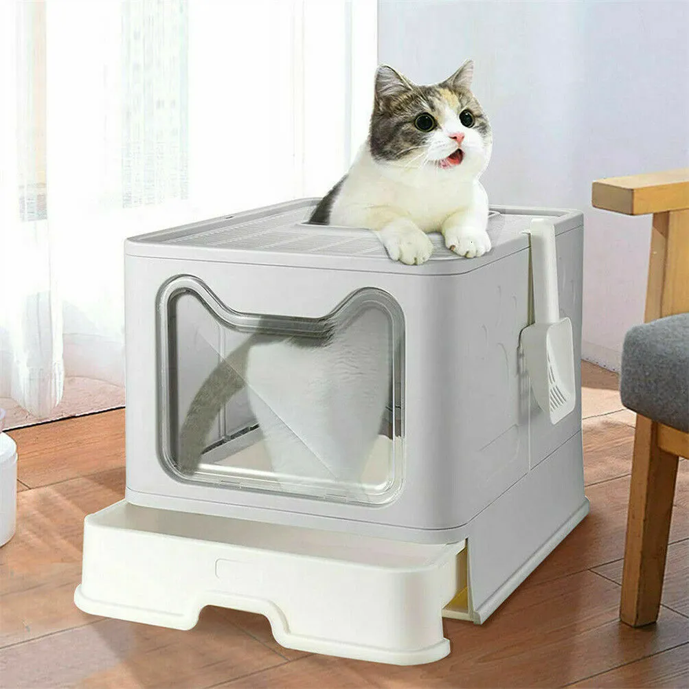 Otros artículos para gatos Entrada frontal Salida superior Caja de arena para gatos con tapa Cajas de arena para gatos plegables grandes Inodoro para gatos con cuchara de plástico 230715