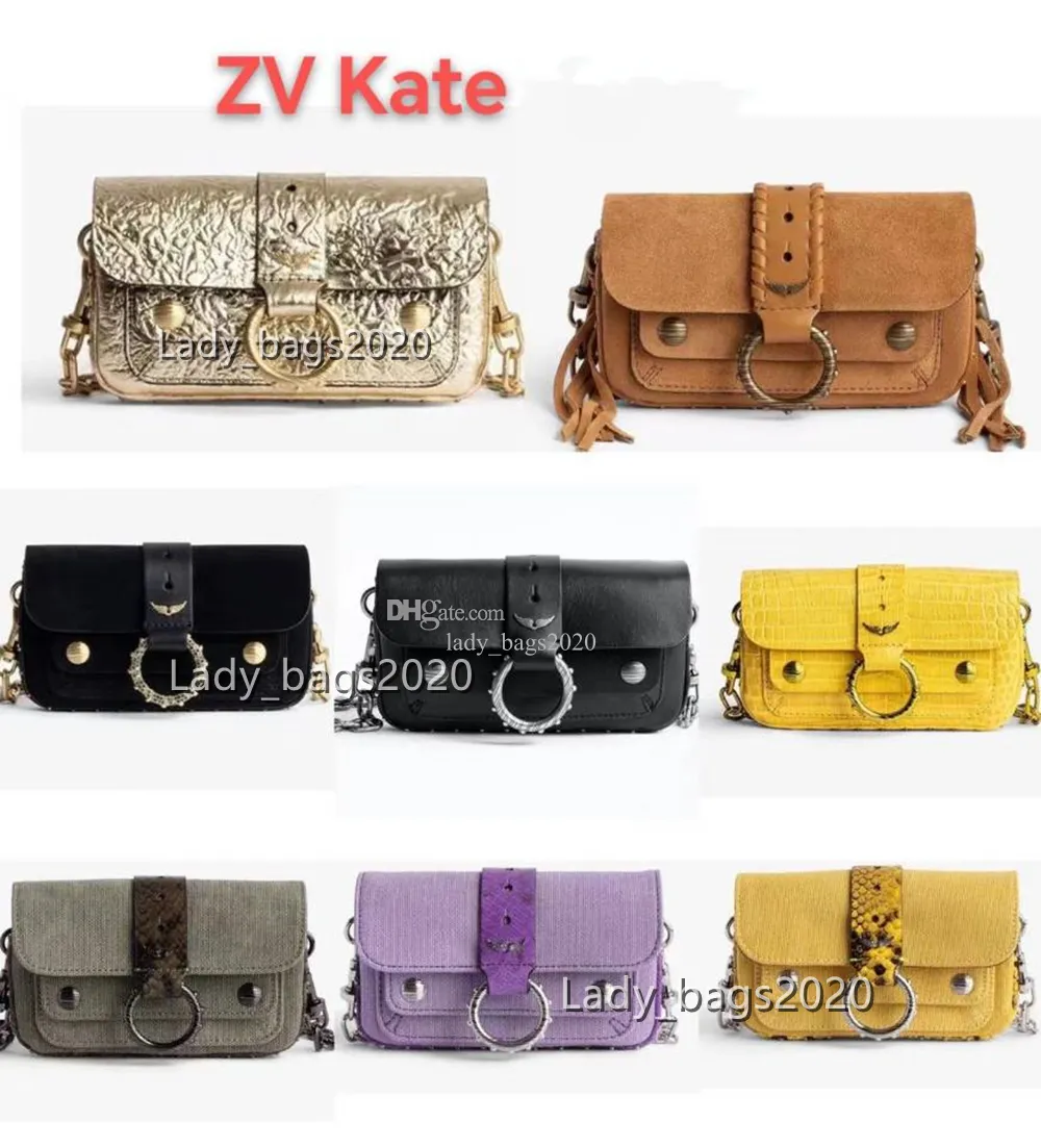 Zadig Voltaire Kate Bag ZV 반지 체인 가방 가방 캔버스 디자이너 스웨이드 미니 날개 다이아몬드 아이언 링 여성 어깨 가방 리벳 크로스 바디 지갑 핸드백