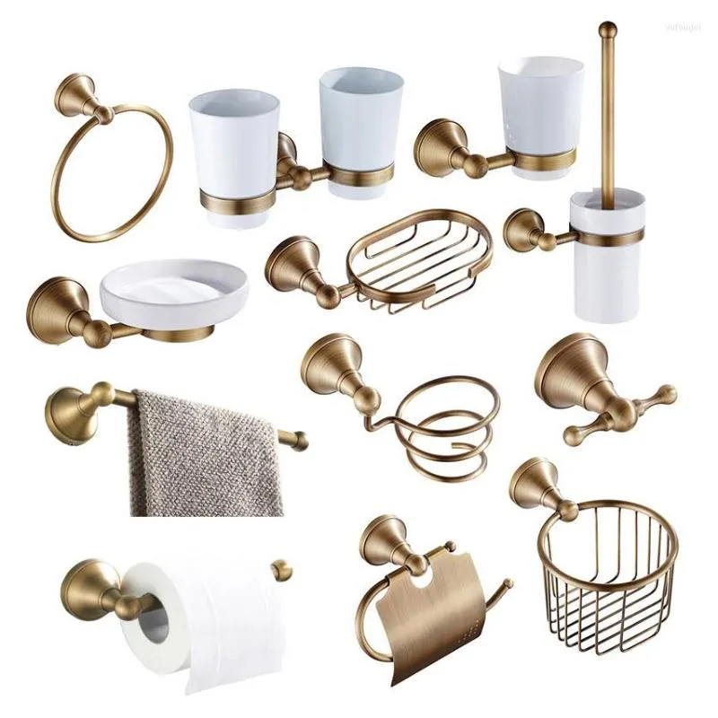 Bath Accessory Set Antique BrassBathroom Accessories With Towel Rack Shelf Toilet Brush Holder Ring Paper