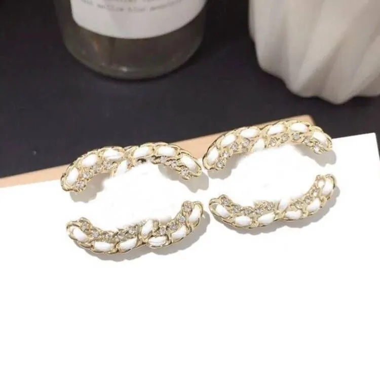 wholesale 20style 18K Plaqué Or argent Double Lettres Stud Designer De Luxe Boucle D'oreille Coeur Géométrique Femmes Cristal Perle Titane Acier Boucles D'oreilles Bijoux De Mariage