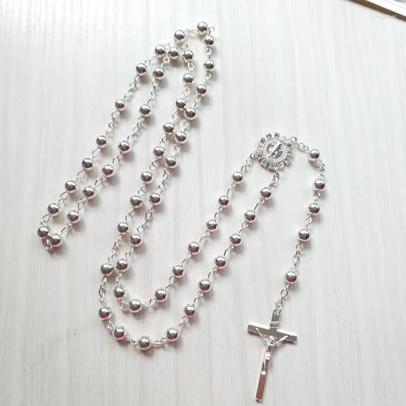 Pendant Necklaces QIGO Catholic Jewelry Alloy Beads Cross Rosary Necklace Long Strand