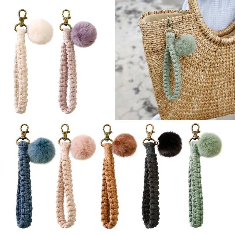 Anahtarlık Macrame Anahtarlık Boho El yapımı bileklik bilezik ülke tarzı pom bilek koruyucu kadınlar için dropship