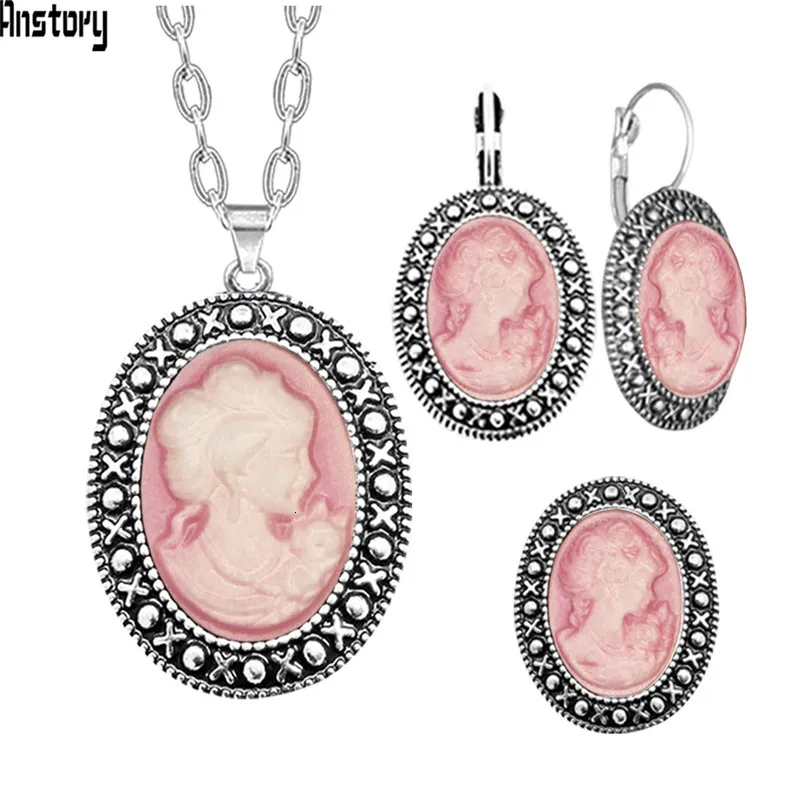 Свадебные ювелирные наборы овальные 5 цветных леди -Queen Cameo Set Set SET SERGLE SERRING RIG