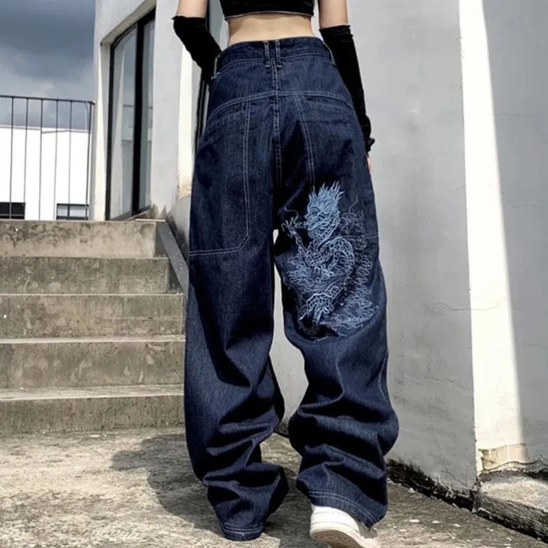 Women's Jeans Baggy Women Jeans Retro Street Embroidery Jeans Plus Size Loose Wild Wide Leg Pants Jean Autumn and Winter Ladies Pants 230714