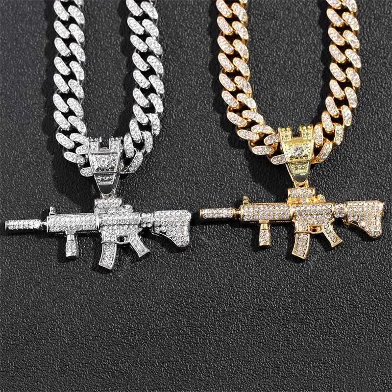 Pendanthalsband Hip Hop Iced Out Crystal AK47 Gun Cuban Necklace For Men Women Luxury CZ Tennis Chain Punk Rock Jewelry Gift 230613