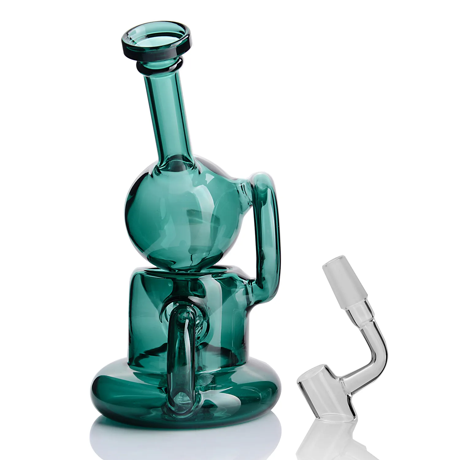 Narghilè blu Bong Tubi di vetro spesso Bong Simpatico uovo favoloso con 14,4 Banger Piece Dark Green Recycler Oil Rig Pipa ad acqua Dab Rigs